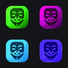 Anonymous four color glass button icon