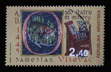 A stamp printed in Croatia shows Franciscan Cloister on the island of Visovac, circa 1995