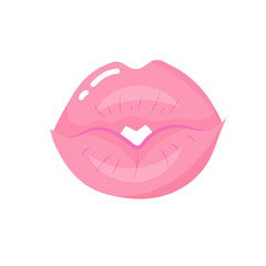 Human kiss lips in sweet pink colors. Pop art style isolated icon.