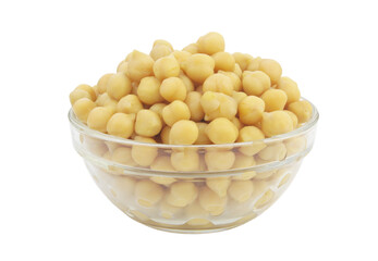 Chickpeas in glass bowl isolated on white background	