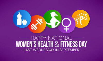 Women's health and fitness day is observed every year on last Wednesday in September, to promote the importance of health and fitness for women of all ages. vector illustration