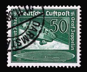 Stamp printed in Germany, Realm, that shows Zeppelin and celebrates 100th anniversary of birth of...
