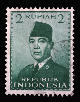 Stamp printed in Indonesia shows the first president of Indonesia Sukarno, circa 1951