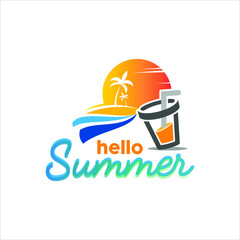 Fototapeta premium Summer Logo Design Beach Island Vector, Holiday Season and Tourism Graphic Template