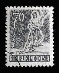 Stamp printed in Indonesia shows Spirit of Indonesia, Views series, circa 1953