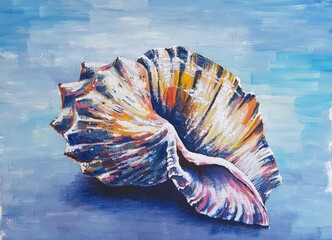 A seashell on a blue background