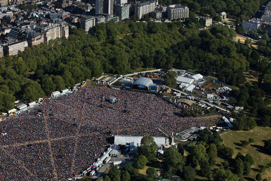 UK, London, Aerial view of concert at Hyde Park