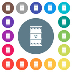 Radioactive waste flat white icons on round color backgrounds