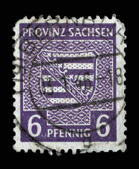 Stamp printed in Germany, Soviet Occupation of Saxony, that shows Coat of Arms of Saxony, circa 1945