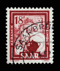 Stamp from Germany area Saar shows Ceramic and crockery industry, circa 1951