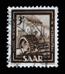 Stamp from Germany area Saar shows Heavy industry, circa 1951