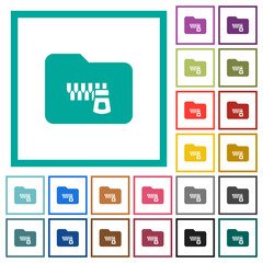 Zipped folder flat color icons with quadrant frames