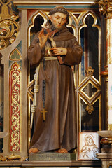 Saint Francis of Assisi, statue on the altar Immaculate Heart of Mary in the parish church of Saint Joseph in Grubisno Polje, Croatia