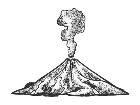 smoking volcano line art sketch raster