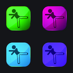 Boy Kicking With Left Leg four color glass button icon