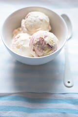 White peach and raspberry ice creams 