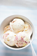 White peach and raspberry ice creams 