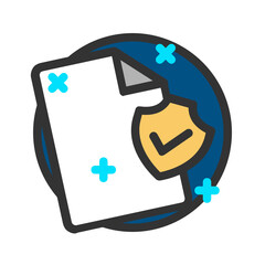 Shield , Document filled outline icon.