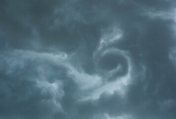Twister in the sky, whirlpool of clouds in the stormy sky