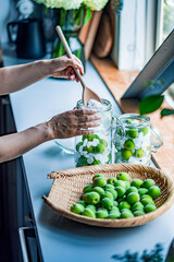 Making Japanese apricots syrup and liqueur.
Ume Shigoto,Japanese plum preparation.
