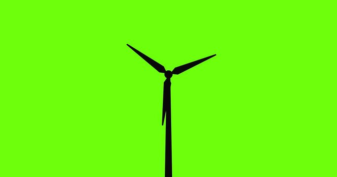 Wind turbine animation. Eco station. Wind energy concept. Green screen. 4K