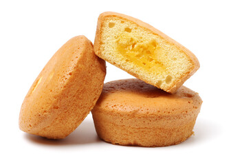 yolk filled pie on white background 