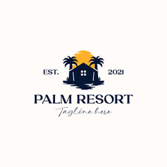 Palm Tree House Logo Template Isolated in White Background
