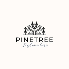 Pine Tree Cabin Logo Template Isolated in White Background