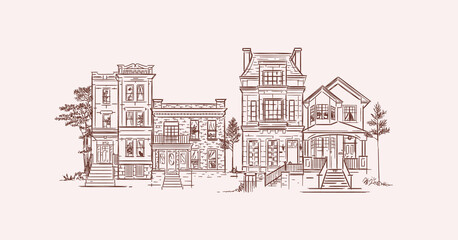 House illustration old fashioned brown lines