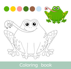 
Cartoon frogs coloring book page with colorful template. Vector animal characters  isolated on white. Frog isolated contour. For coloring book page. Cartoon kids animals coloring book.
