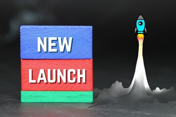 blue cubes, rockets and new launch words - obrazy, fototapety, plakaty