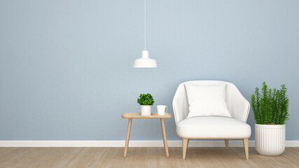 Living area and light blue empty wall in apartment or Home - Interior Design for artwork - 3D Rendering