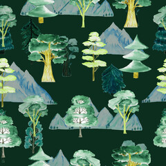 Watercolor pattern trees. Seamless forest. Design element for collection. Elements for the design.