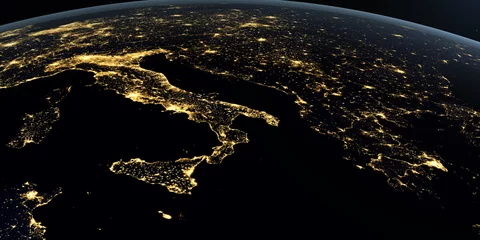Foto op Canvas Italy at night in the earth planet rotating from space © Manuel Mata