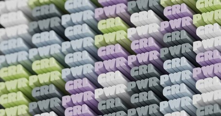 3D Girl power Looped animation for background. Abstract typographic 3D lettering backdrop. Modern bright trendy feminist word pattern. Women empowerment movement banner. International Women's Day - Powered by Adobe