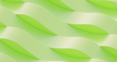 Abstract neon green geometric minimalistic 3d loop animation with waves for relaxing background. Contemporary bright trendy backdrop with futuristic shapes.
