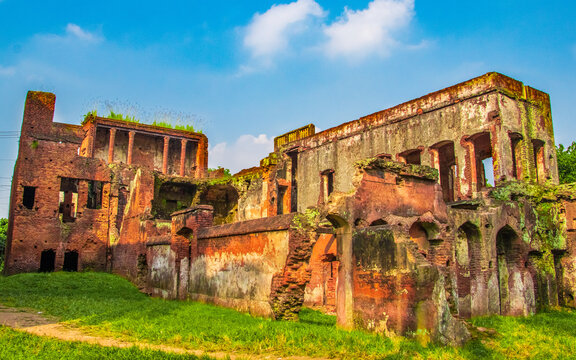 The traditional architecture of red fort in nature. I captured this image on November 5, 2019, from Panam city, Sonargaon, Bangladesh, South Aasia