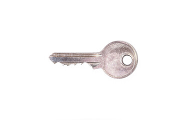Single key isolated on white background with clipping path. Regular silver home key
