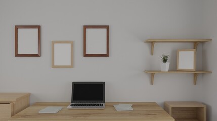 3d render interior room. minimal style design. working desk. home interior design. template for website, wallpaper, and mockup.