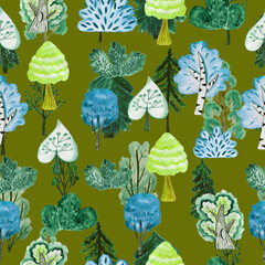 Watercolor pattern trees. Seamless forest. Design element for collection. Elements for the design.