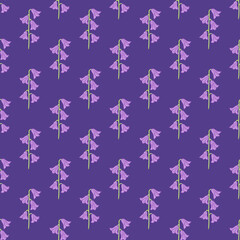 Abstract natural seamless pattern in purple colors with simple style bell flowers silhouettes. Floral backdrop.