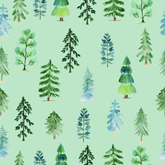 Watercolor pattern trees. Seamless forest. Design element for collection. Elements for the design.