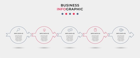 Naklejka premium Vector Infographic design business template with icons and 5 options or steps. Can be used for process diagram, presentations, workflow layout, banner, flow chart, info graph