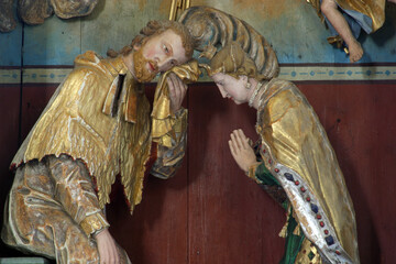 Saint John the Nepomuk Confesses the Queen, statues on the altar of Saint John Nepomuk at the...