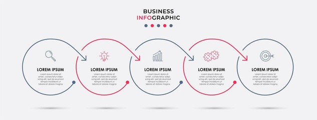 Vector Infographic design business template with icons and 5 options or steps. Can be used for process diagram, presentations, workflow layout, banner, flow chart, info graph