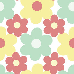 Large Floral Print with Yellow Mint Coral repeat pattern design with white background
