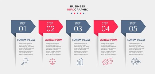 Vector Infographic design business template with icons and 5 options or steps. Can be used for process diagram, presentations, workflow layout, banner, flow chart, info graph