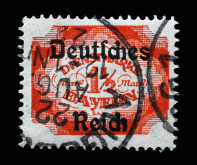 Stamp printed in in Bavaria shows Value on cloudy ground, circa 1920