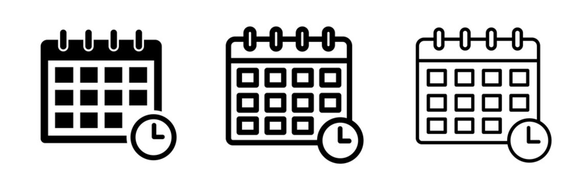 Set of calendar and clock icons. Business appointment, schedule. Calendar with clock, vector.