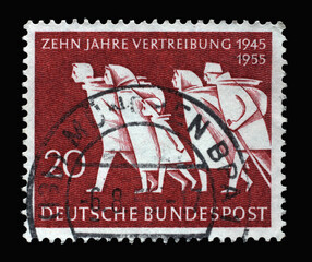 Stamp printed in Germany, shows Refugees, circa 1955